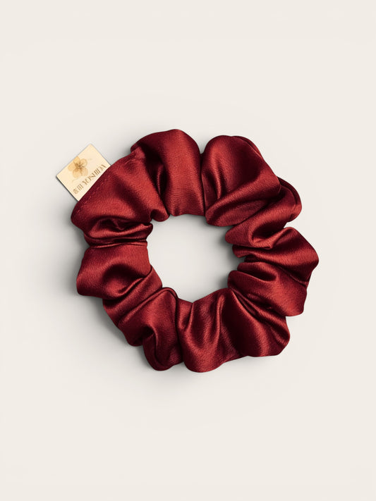 Merlot Mini - Scrunchie de Cetim Vermelho Queimado