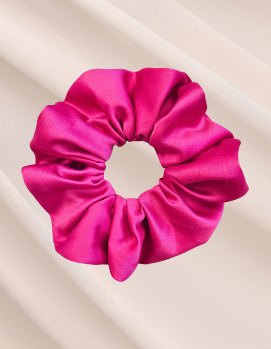 Pink Dahlia - Scrunchie de Cetim Rosa Pink